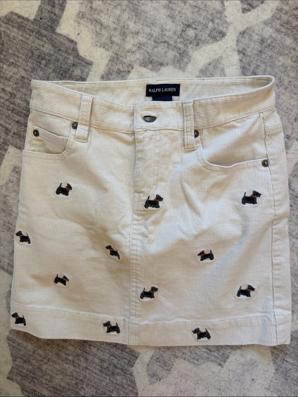 Ralph Lauren VTG white  Corduroy Mini Skirt with Scottie Dog Embroidery girls 10
